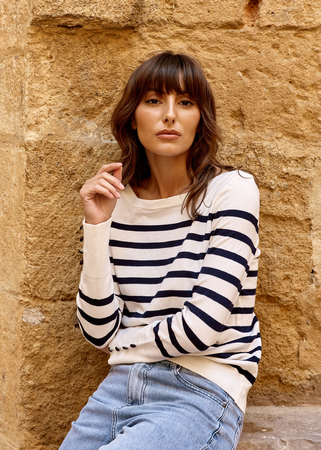 PULLOVER BLANC MARINE