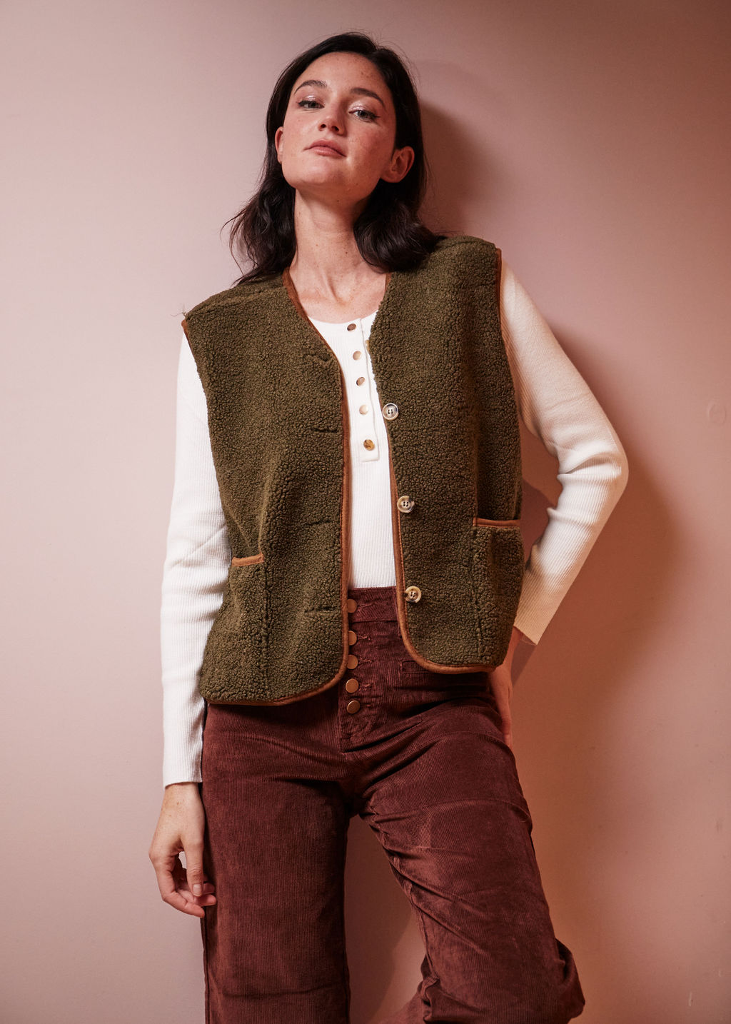 VESTE MOLLETONNÉE OLIVE VALANCE