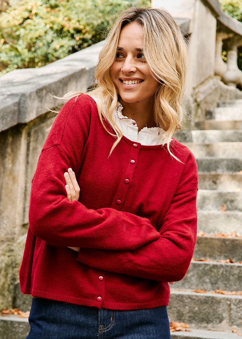 Cardigan D'hiver Pour Femme En Laine Mélangée - Motif Noël Rennes, Col Rond, Boutonné, Multicolore